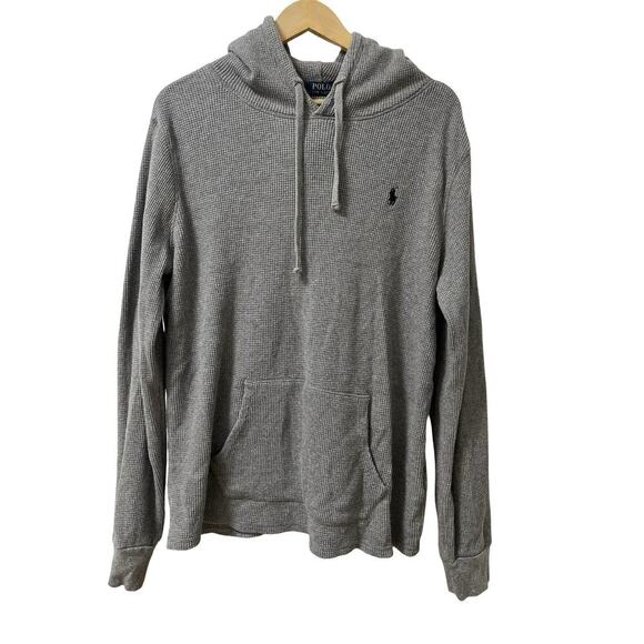 Polo Ralph Lauren Mens Thermal Waffle Knit Long Sleeve Hoodie Size L Gray Preppy - Picture 1 of 7
